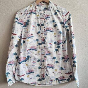 J Crew Shirt Womens 4 Beach Print Long Sleeve Collared Button Up Multicolor